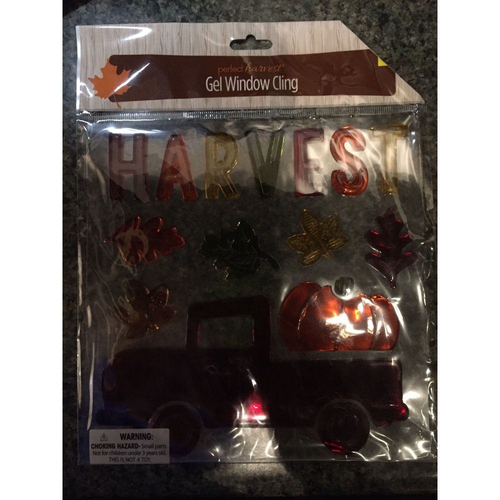 NEW 17 pc Window Gel Clings Decor Pumpkin Leaves Thanksgiving HARVEST TRUCK FALL